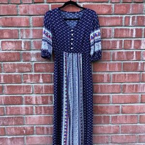 Navy Blue Patterned Maxi Dress